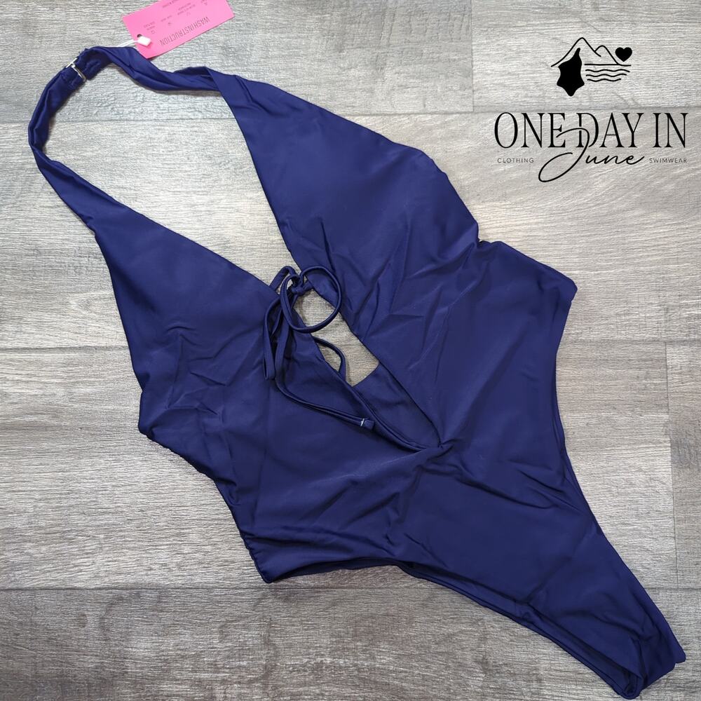 Hyperfire Deep V Halter Cheeky One Piece Swimsuit Size S